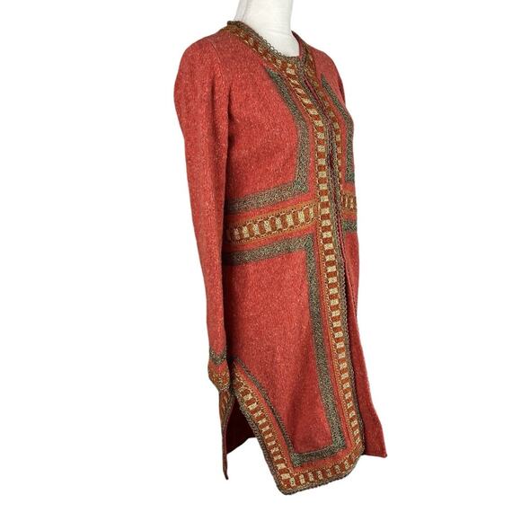 James Coviello Anna Sui Embroidered Long Duster Cardigan Jacket Wool Size Small - Picture 2 of 9